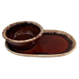 Hull pottery Mirror Brown Drip Snack Plate & Bowl 2 Sets Oven proof